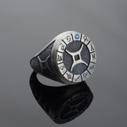 Sterling Silver Gemini Zodiac Ring: Horoscope Astrology Ring