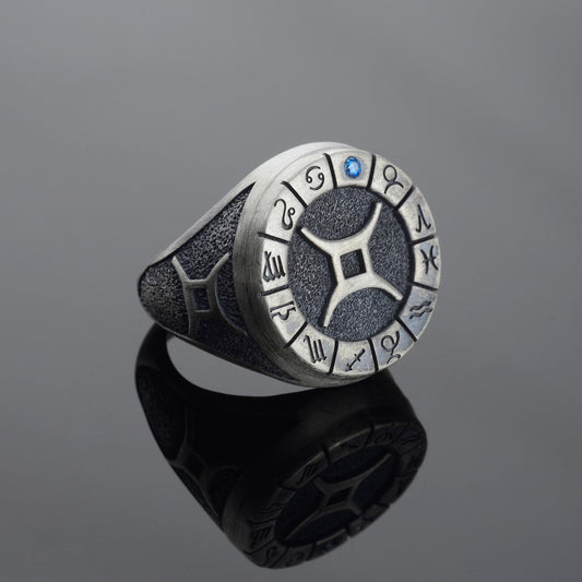 Sterling Silver Gemini Zodiac Ring: Horoscope Astrology Ring