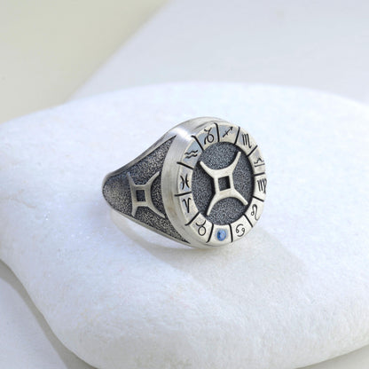 Sterling Silver Gemini Zodiac Ring: Horoscope Astrology Ring