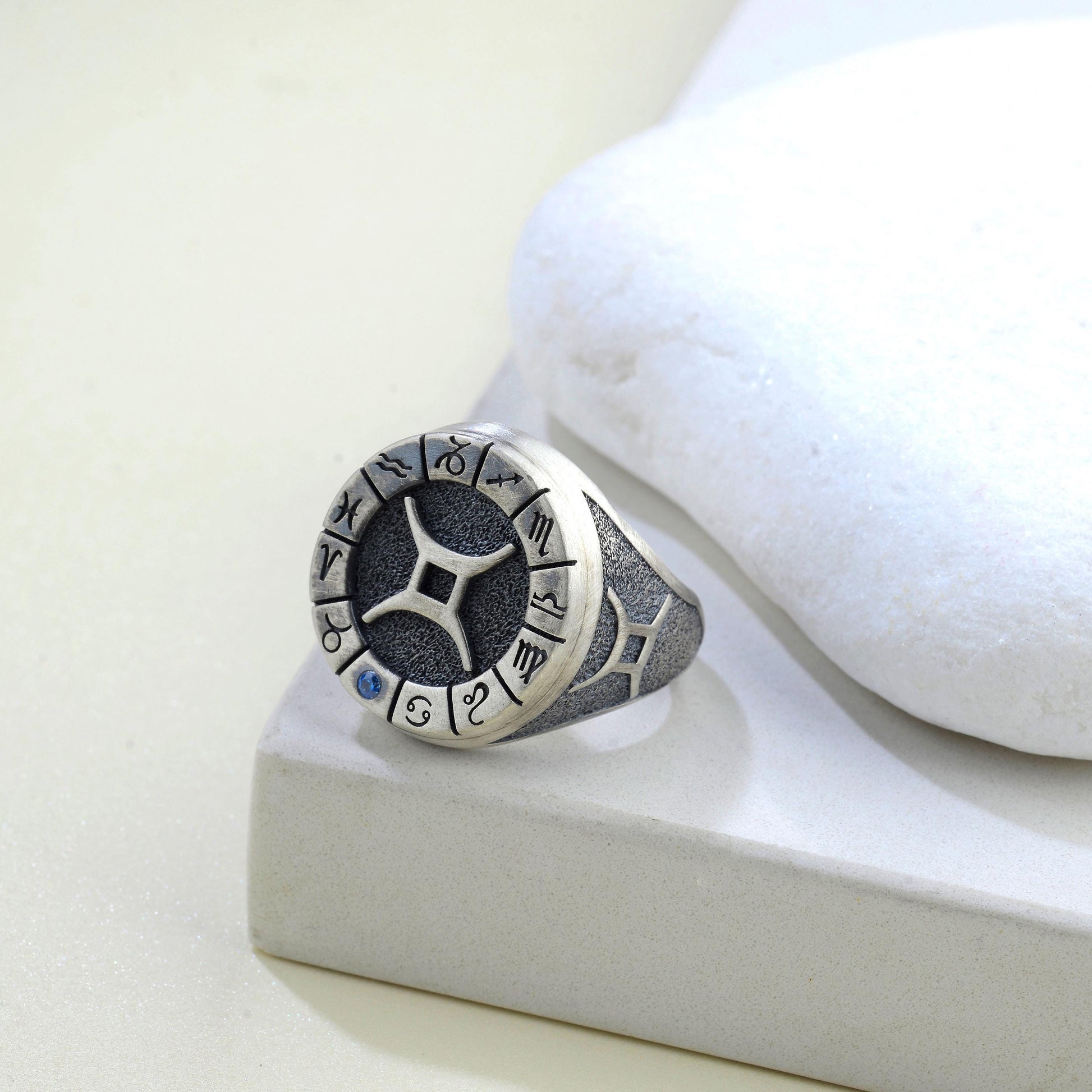Sterling Silver Gemini Zodiac Ring: Horoscope Astrology Ring