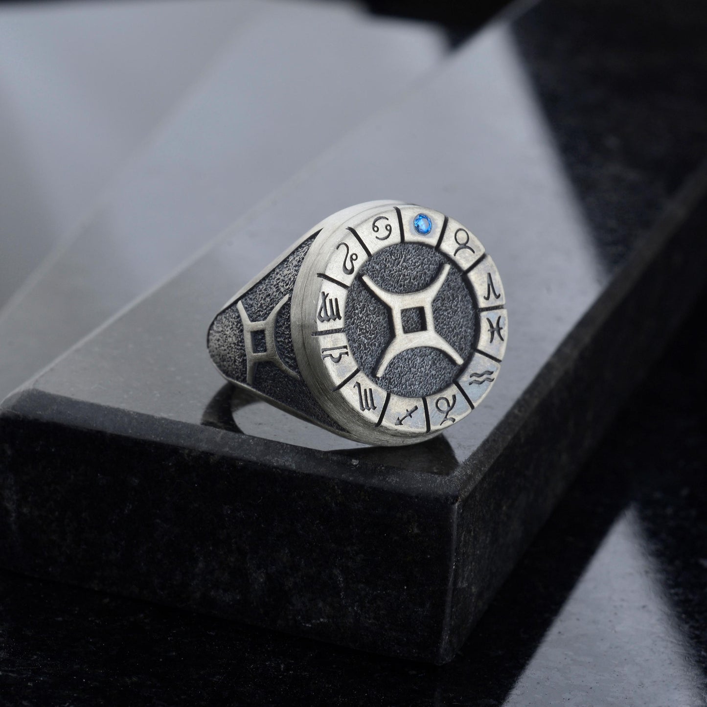 Sterling Silver Gemini Zodiac Ring: Horoscope Astrology Ring
