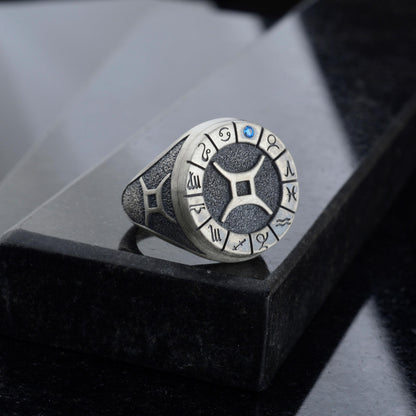 Sterling Silver Gemini Zodiac Ring: Horoscope Astrology Ring