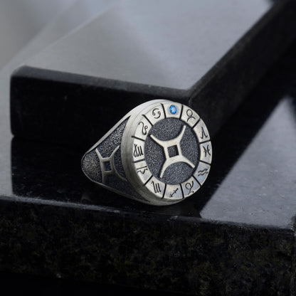 Sterling Silver Gemini Zodiac Ring: Horoscope Astrology Ring