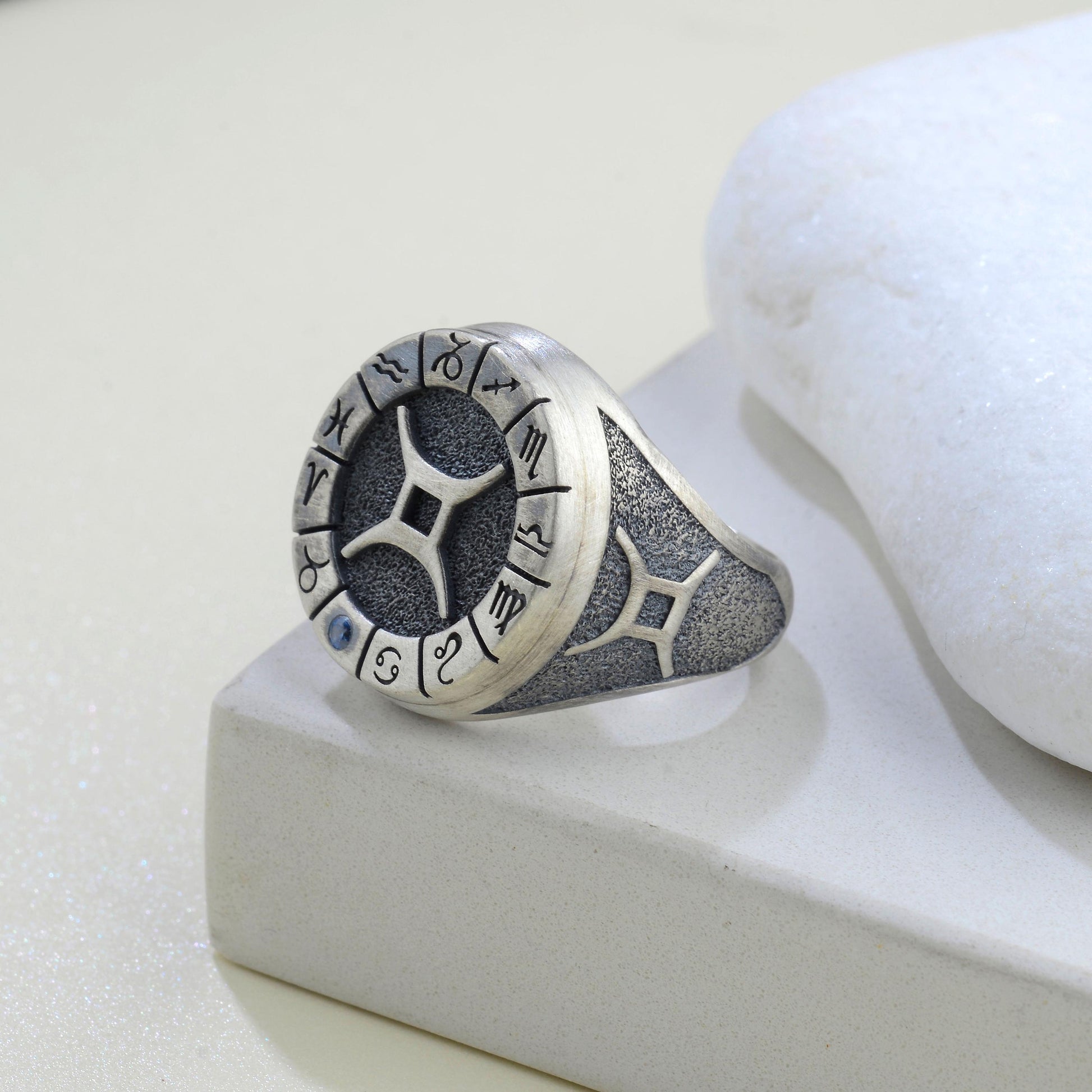 Sterling Silver Gemini Zodiac Ring: Horoscope Astrology Ring
