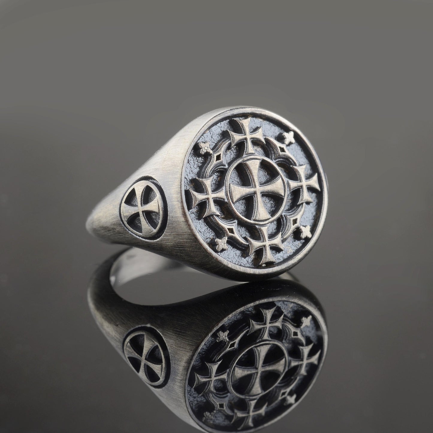 Sterling Silver Jerusalem Cross Ring: Christian Templar Knight Jewelry