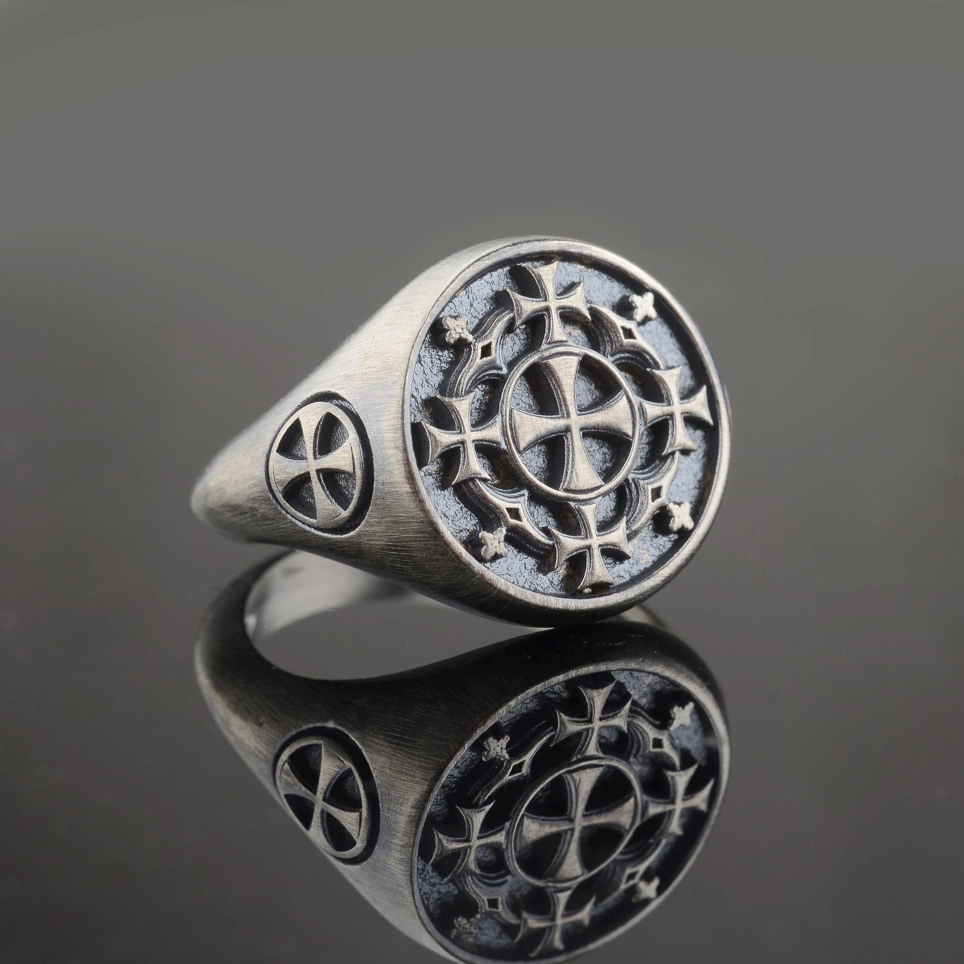 Sterling Silver Jerusalem Cross Ring: Christian Templar Knight Jewelry