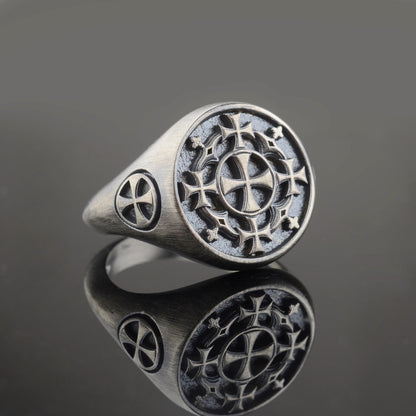 Sterling Silver Jerusalem Cross Ring: Christian Templar Knight Jewelry