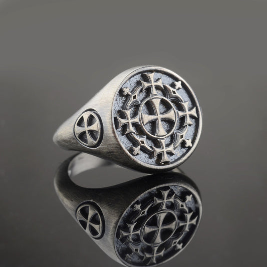 Sterling Silver Jerusalem Cross Ring: Christian Templar Knight Jewelry