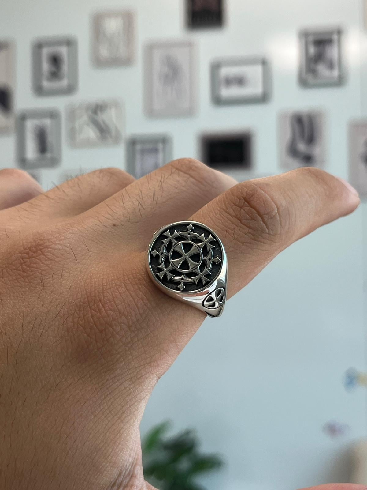 Sterling Silver Jerusalem Cross Ring: Christian Templar Knight Jewelry