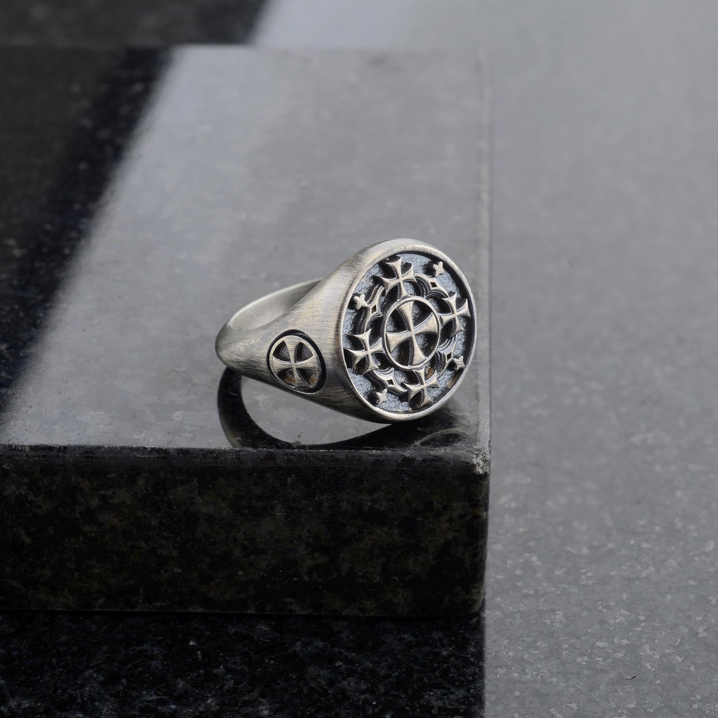 Sterling Silver Jerusalem Cross Ring: Christian Templar Knight Jewelry