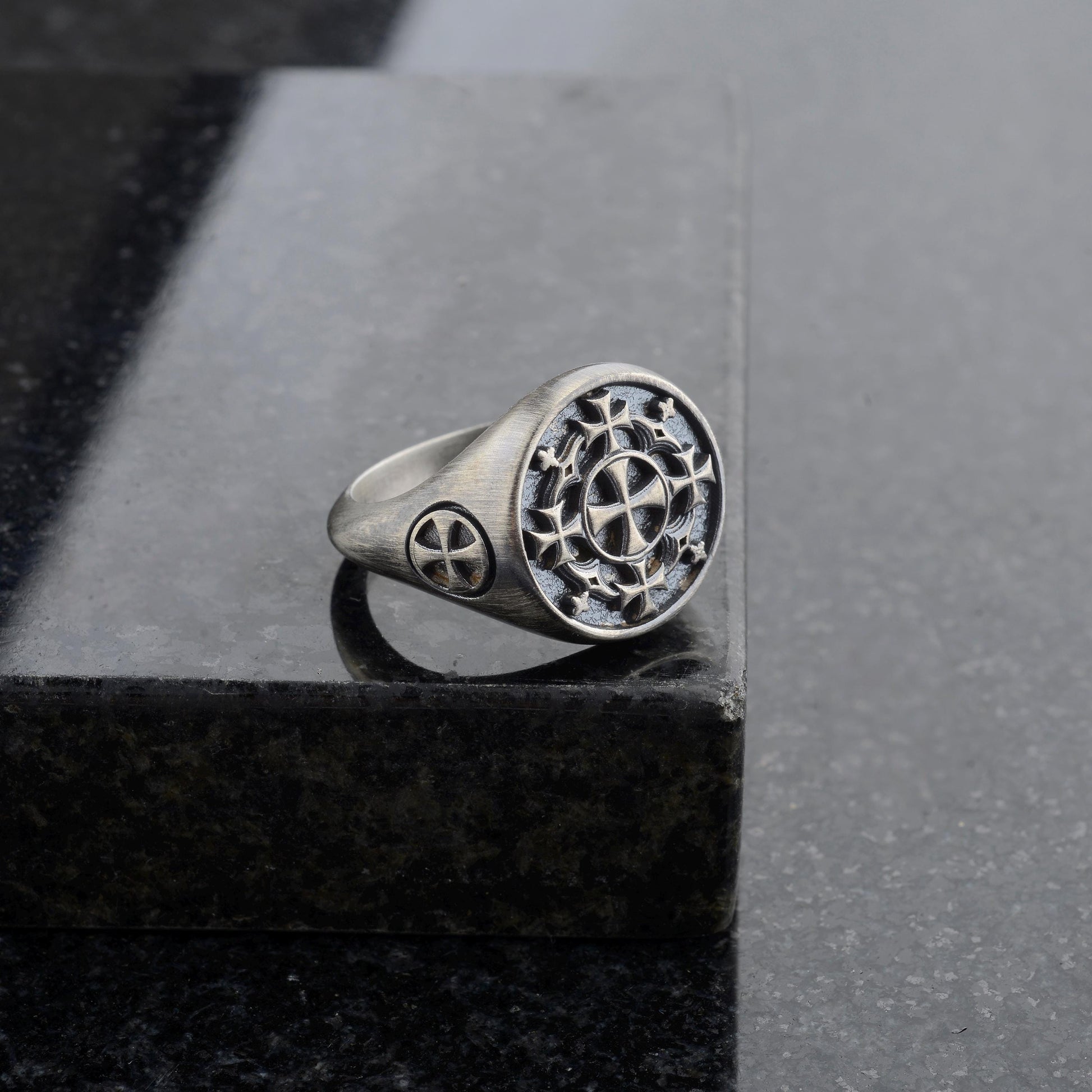 Sterling Silver Jerusalem Cross Ring: Christian Templar Knight Jewelry