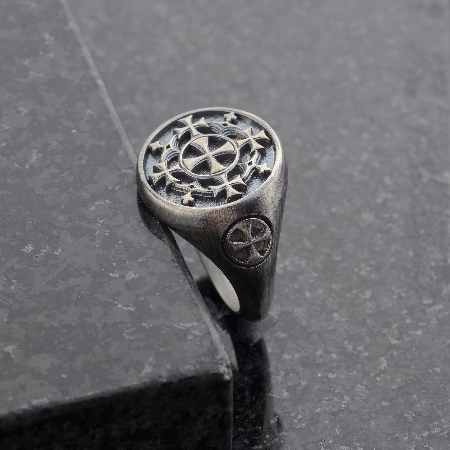 Sterling Silver Jerusalem Cross Ring: Christian Templar Knight Jewelry