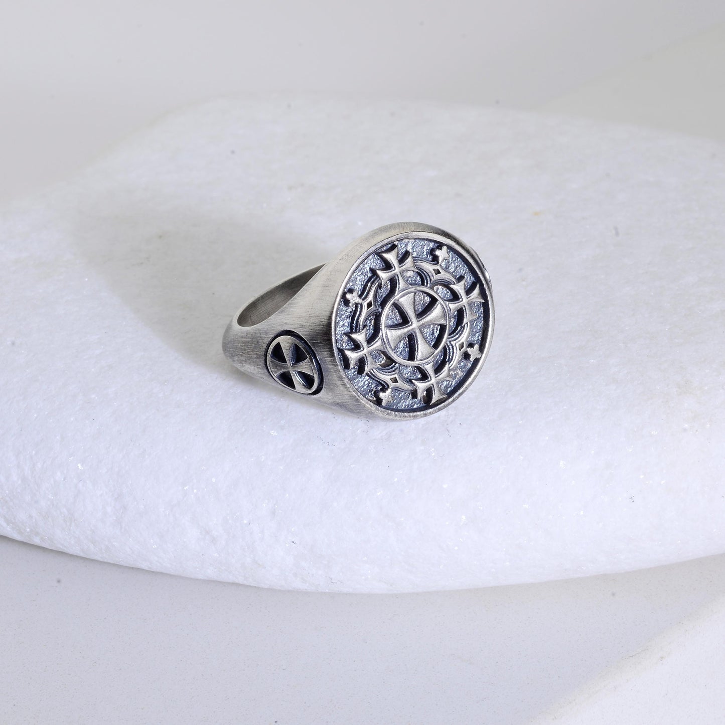 Sterling Silver Jerusalem Cross Ring: Christian Templar Knight Jewelry