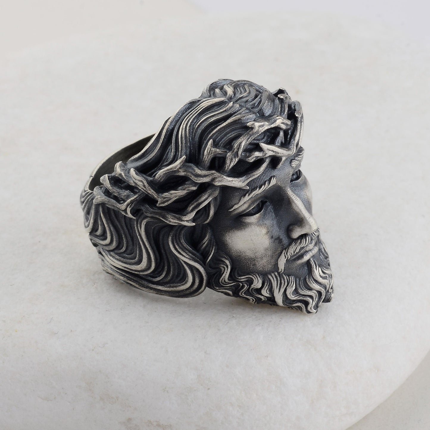 Sterling Silver Jesus Christ Crown of Thorns Ring, Christian Religious Gift