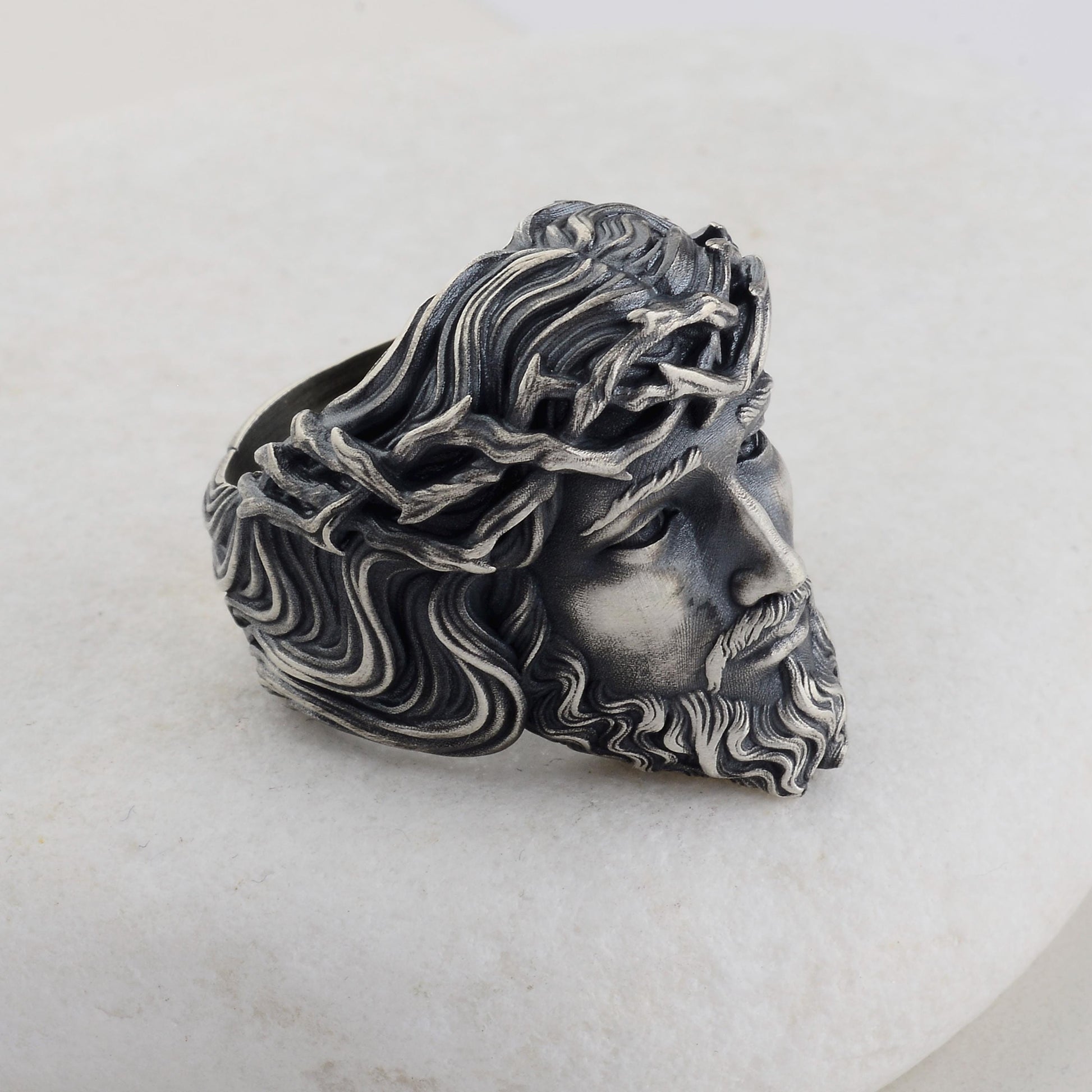Sterling Silver Jesus Christ Crown of Thorns Ring, Christian Religious Gift