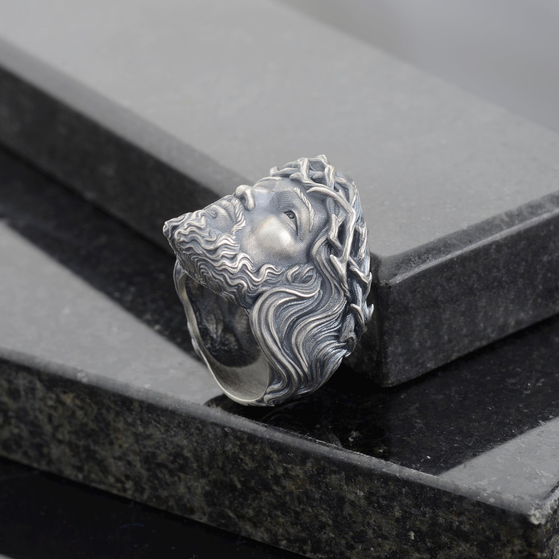 Sterling Silver Jesus Christ Crown of Thorns Ring, Christian Religious Gift