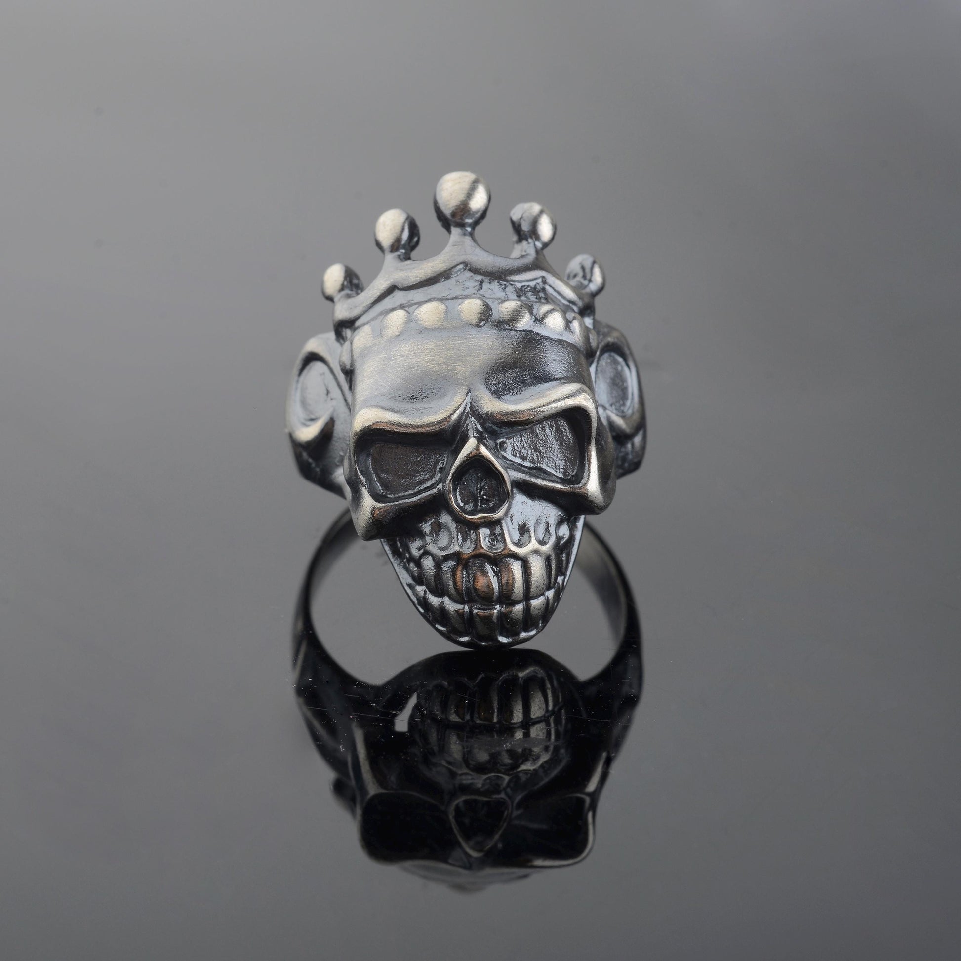 Sterling Silver King Skull Ring: Handmade Biker Jewelry