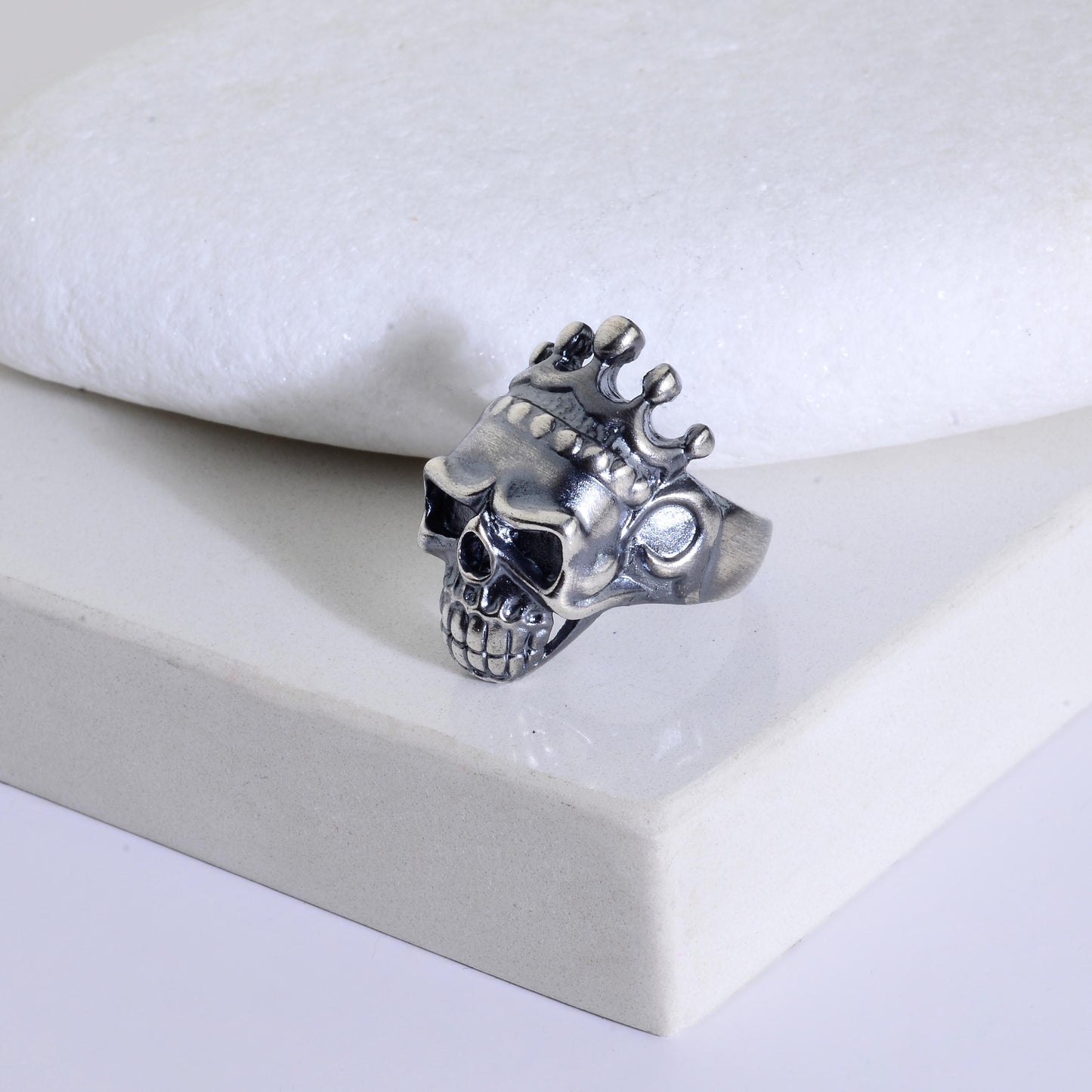 Sterling Silver King Skull Ring: Handmade Biker Jewelry