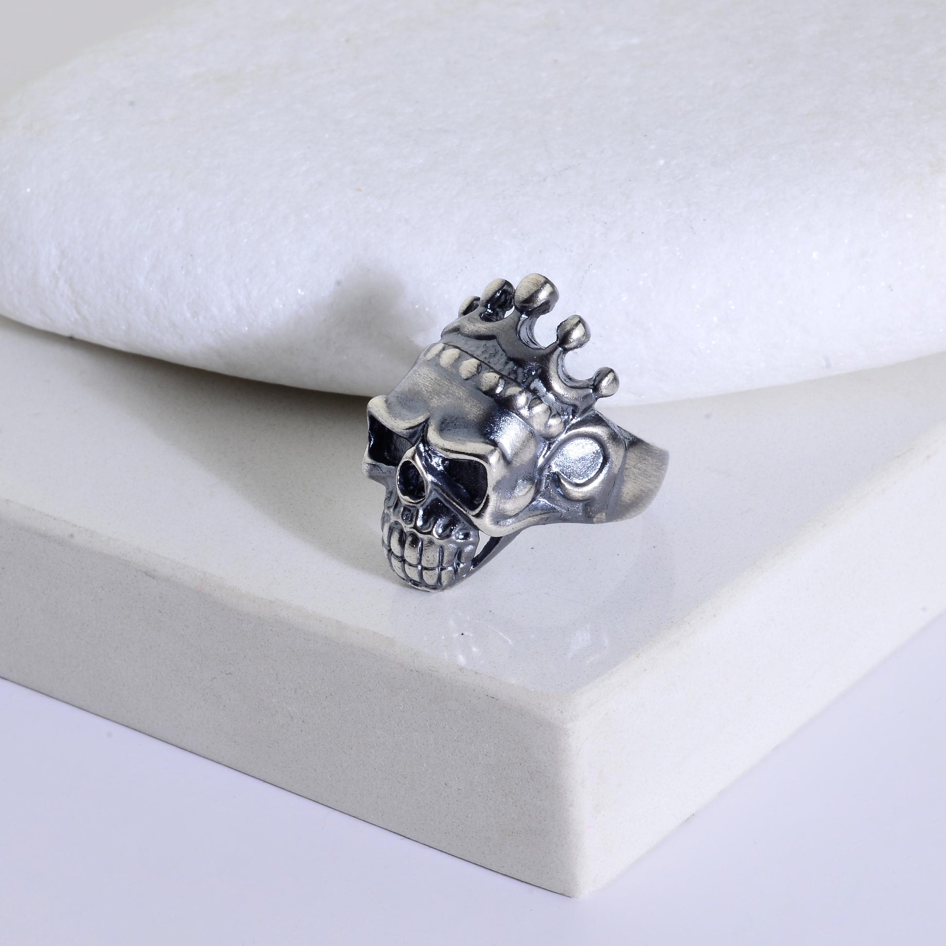 Sterling Silver King Skull Ring: Handmade Biker Jewelry