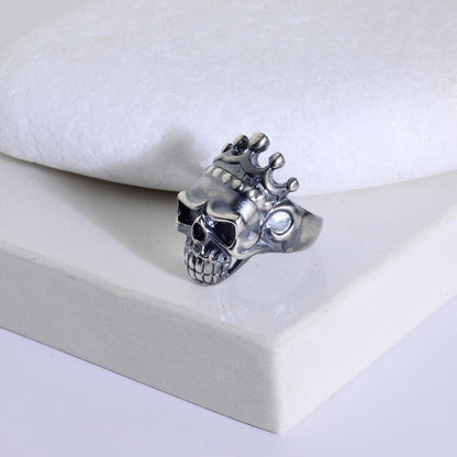Sterling Silver King Skull Ring: Handmade Biker Jewelry