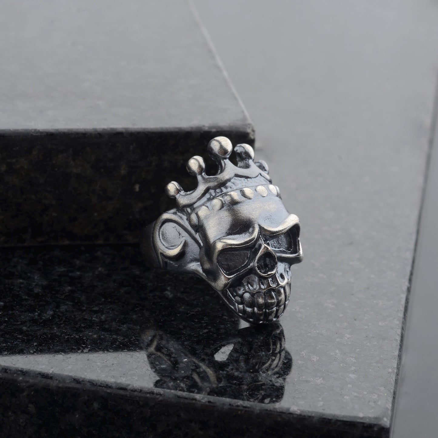 Sterling Silver King Skull Ring: Handmade Biker Jewelry