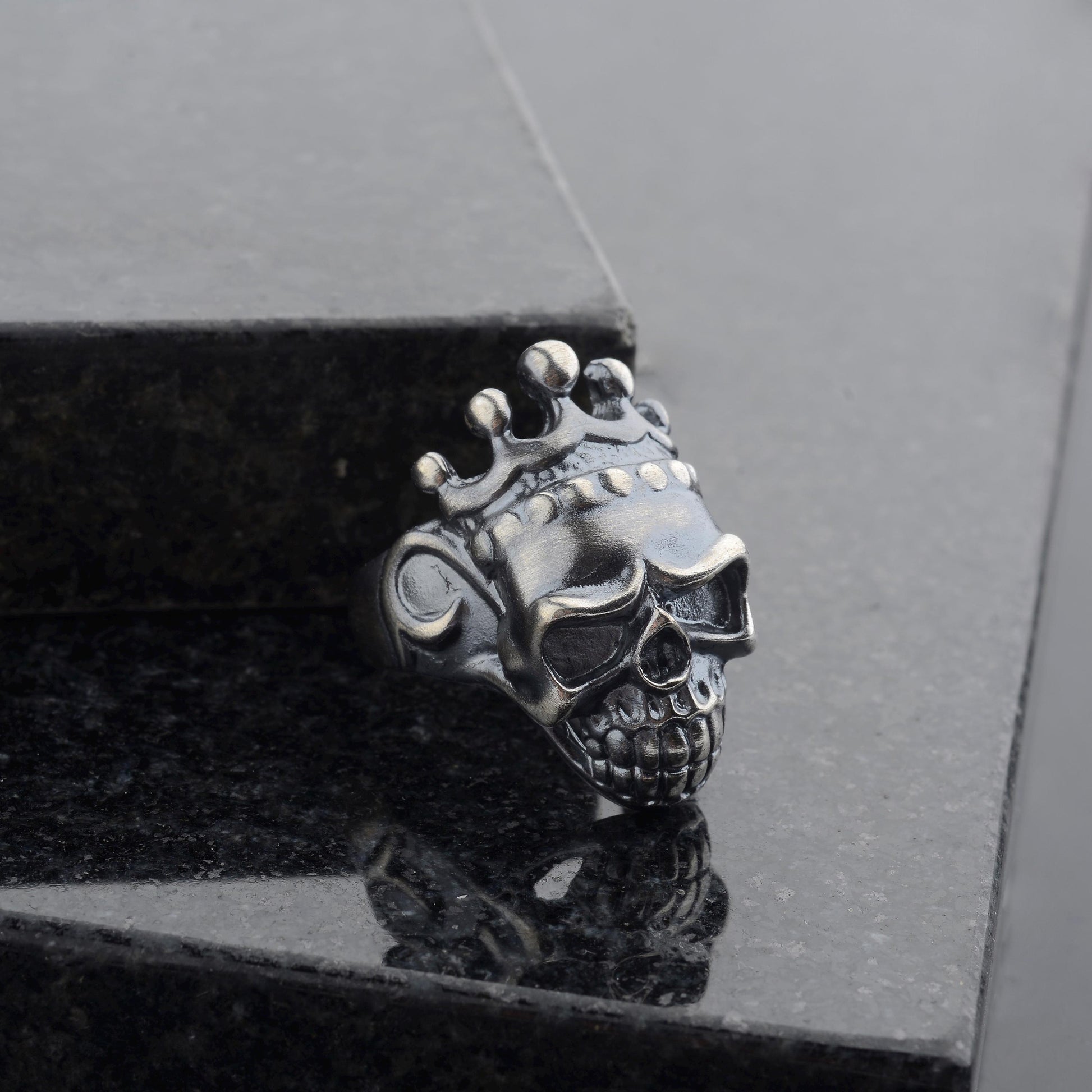 Sterling Silver King Skull Ring: Handmade Biker Jewelry