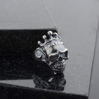 Sterling Silver King Skull Ring: Handmade Biker Jewelry