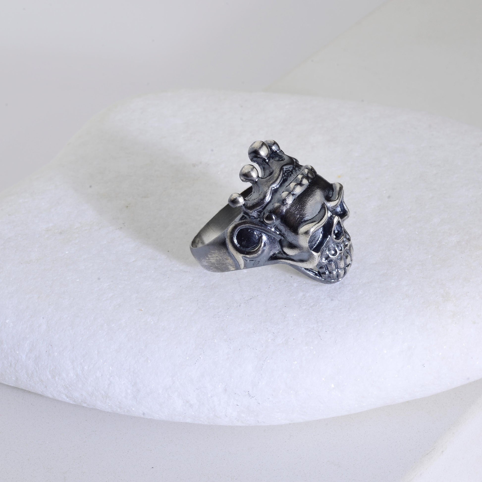 Sterling Silver King Skull Ring: Handmade Biker Jewelry