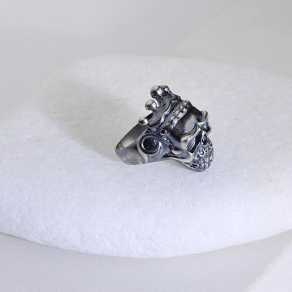 Sterling Silver King Skull Ring: Handmade Biker Jewelry