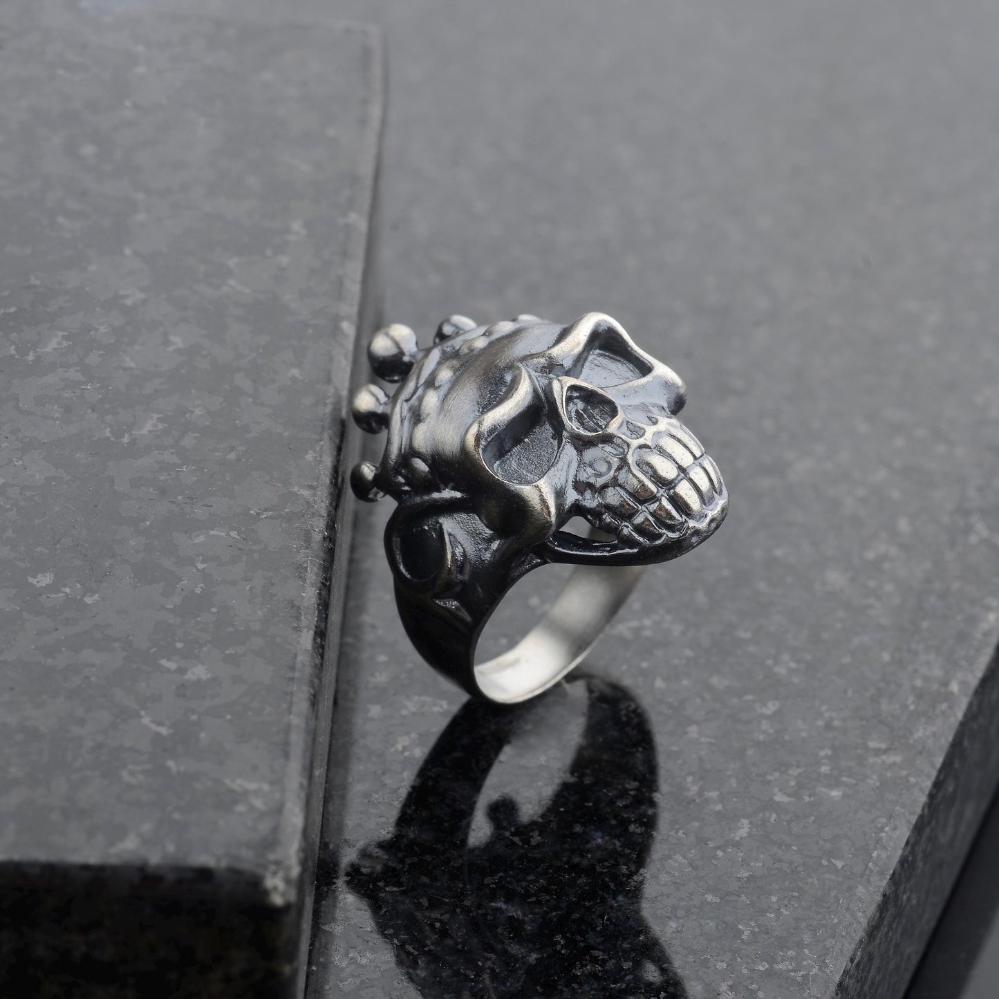Sterling Silver King Skull Ring: Handmade Biker Jewelry