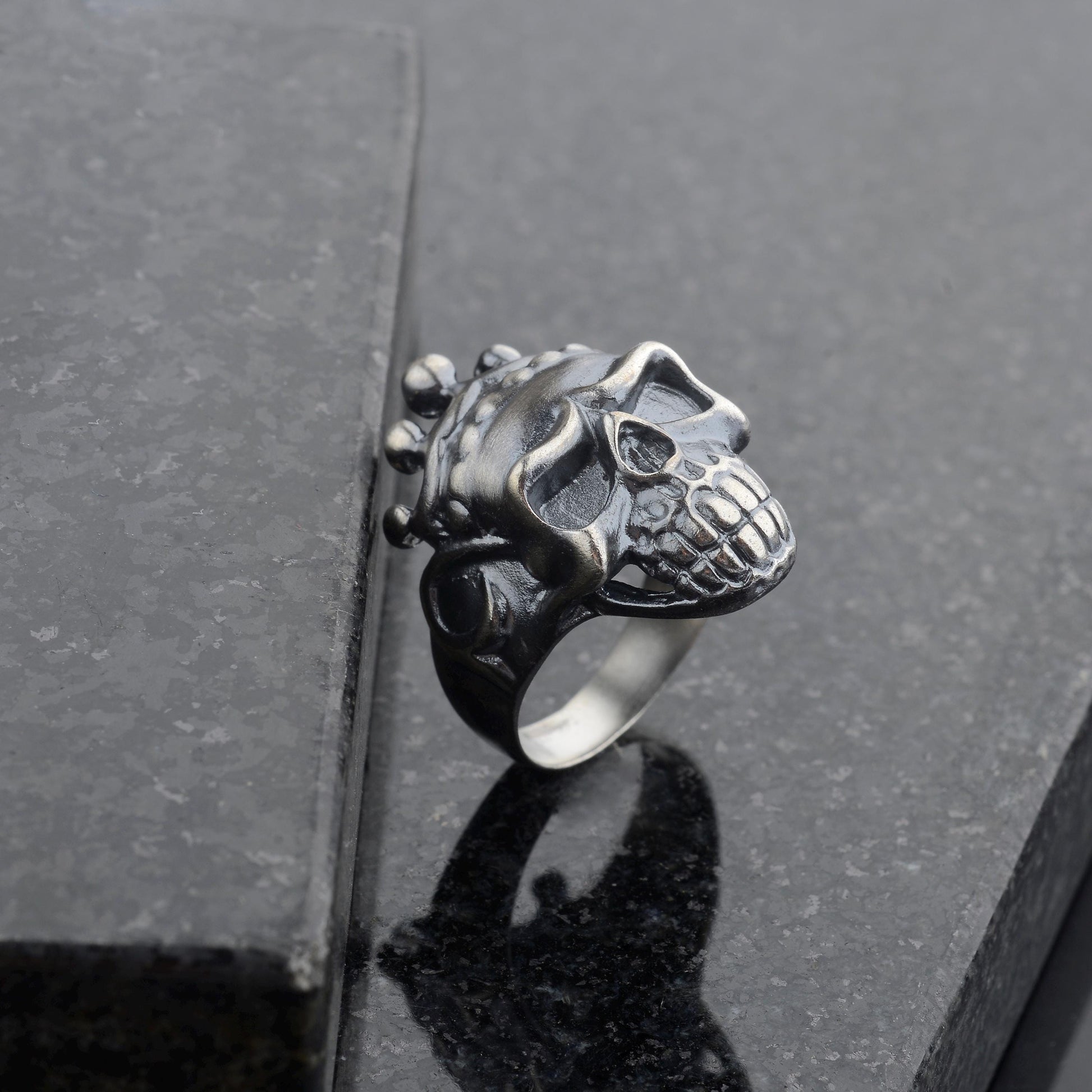 Sterling Silver King Skull Ring: Handmade Biker Jewelry
