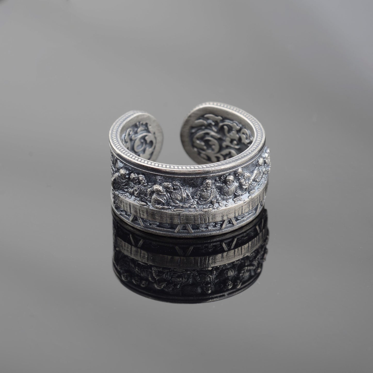Sterling Silver Last Supper Ring: Engraved Da Vinci Renaissance Jewelry