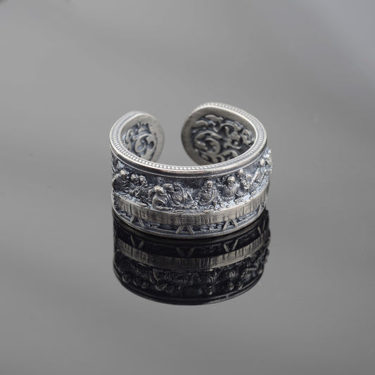 Sterling Silver Last Supper Ring: Engraved Da Vinci Renaissance Jewelry