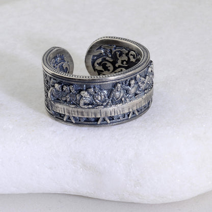 Sterling Silver Last Supper Ring: Engraved Da Vinci Renaissance Jewelry
