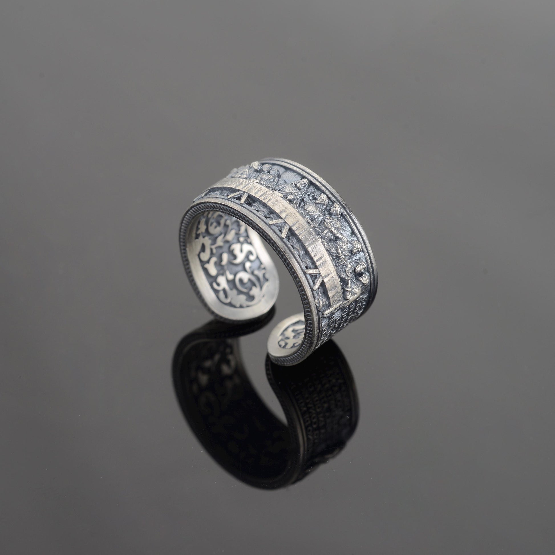 Sterling Silver Last Supper Ring: Engraved Da Vinci Renaissance Jewelry