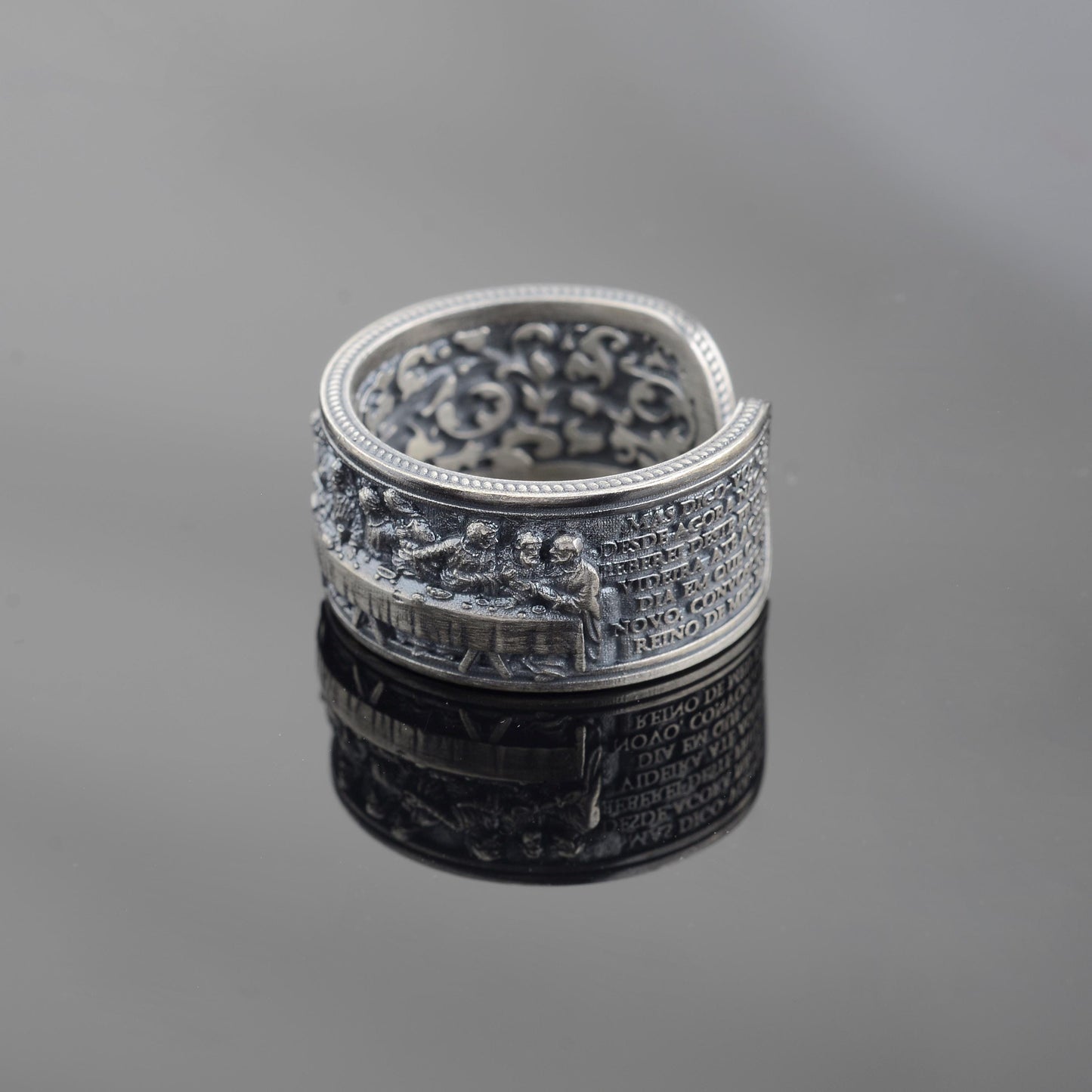 Sterling Silver Last Supper Ring: Engraved Da Vinci Renaissance Jewelry