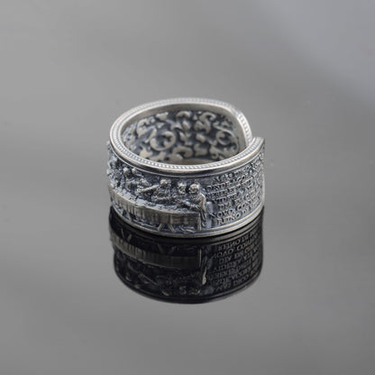 Sterling Silver Last Supper Ring: Engraved Da Vinci Renaissance Jewelry