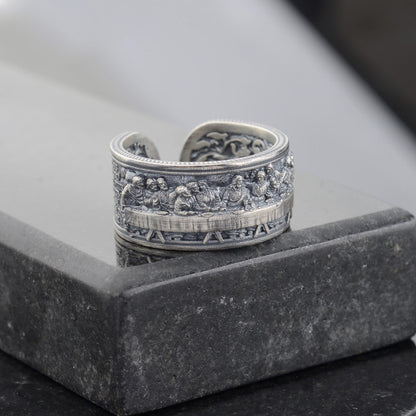 Sterling Silver Last Supper Ring: Engraved Da Vinci Renaissance Jewelry