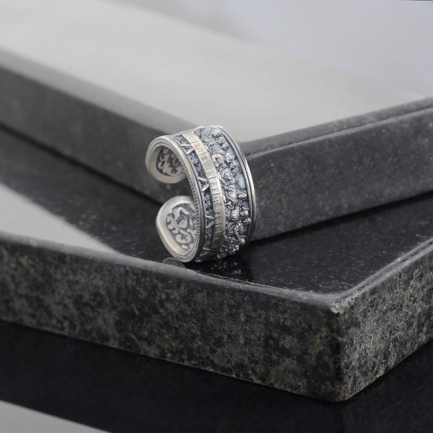 Sterling Silver Last Supper Ring: Engraved Da Vinci Renaissance Jewelry
