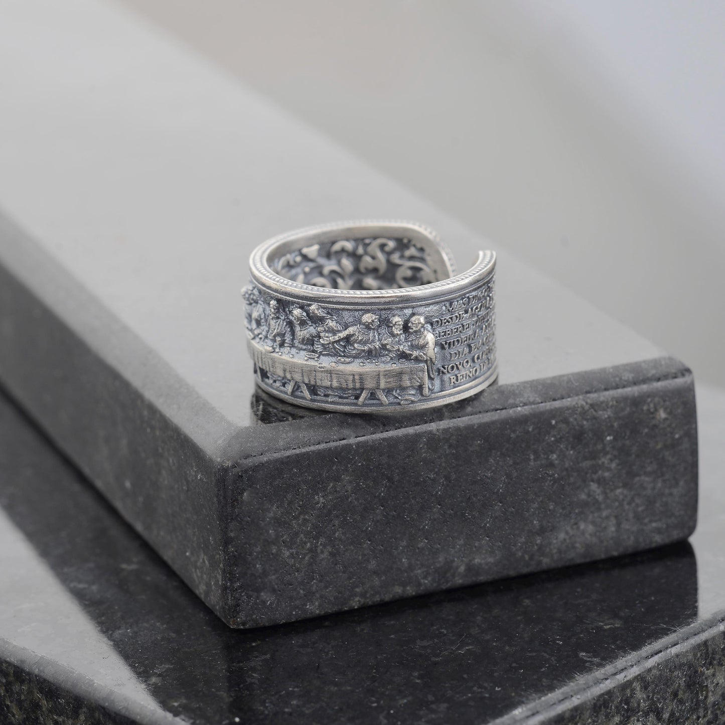 Sterling Silver Last Supper Ring: Engraved Da Vinci Renaissance Jewelry