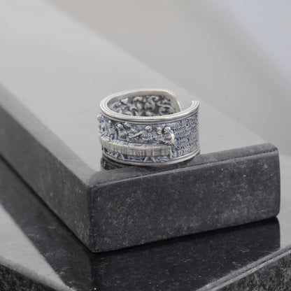 Sterling Silver Last Supper Ring: Engraved Da Vinci Renaissance Jewelry