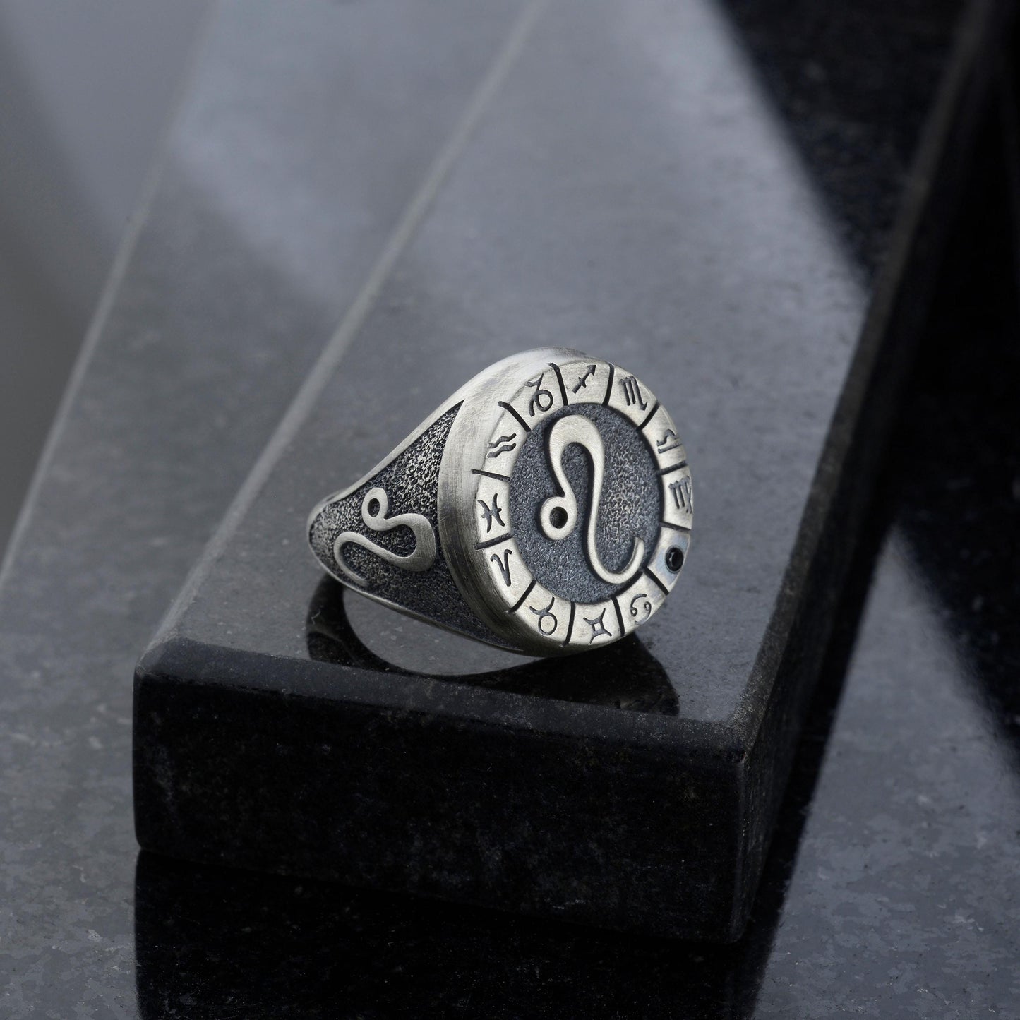 Sterling Silver Leo Zodiac Ring: Birthstone Ring