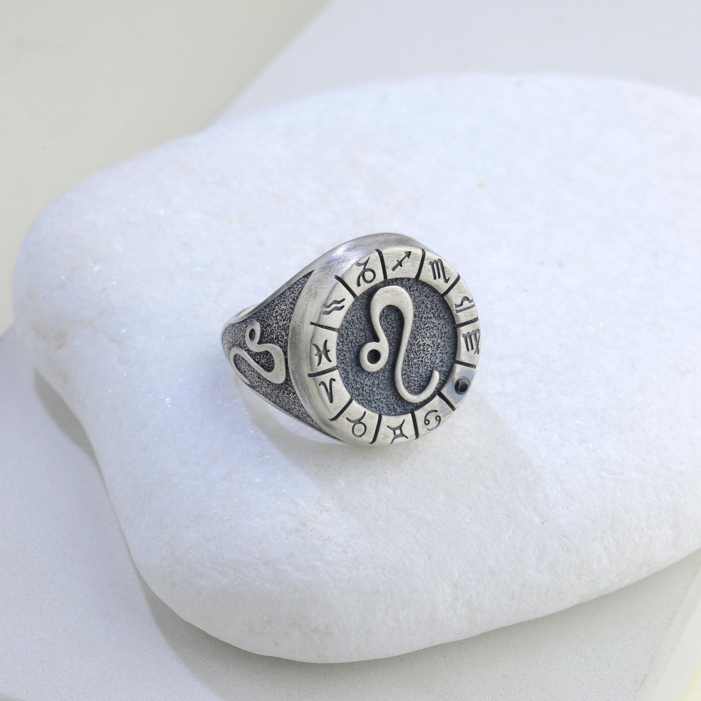 Sterling Silver Leo Zodiac Ring: Birthstone Ring