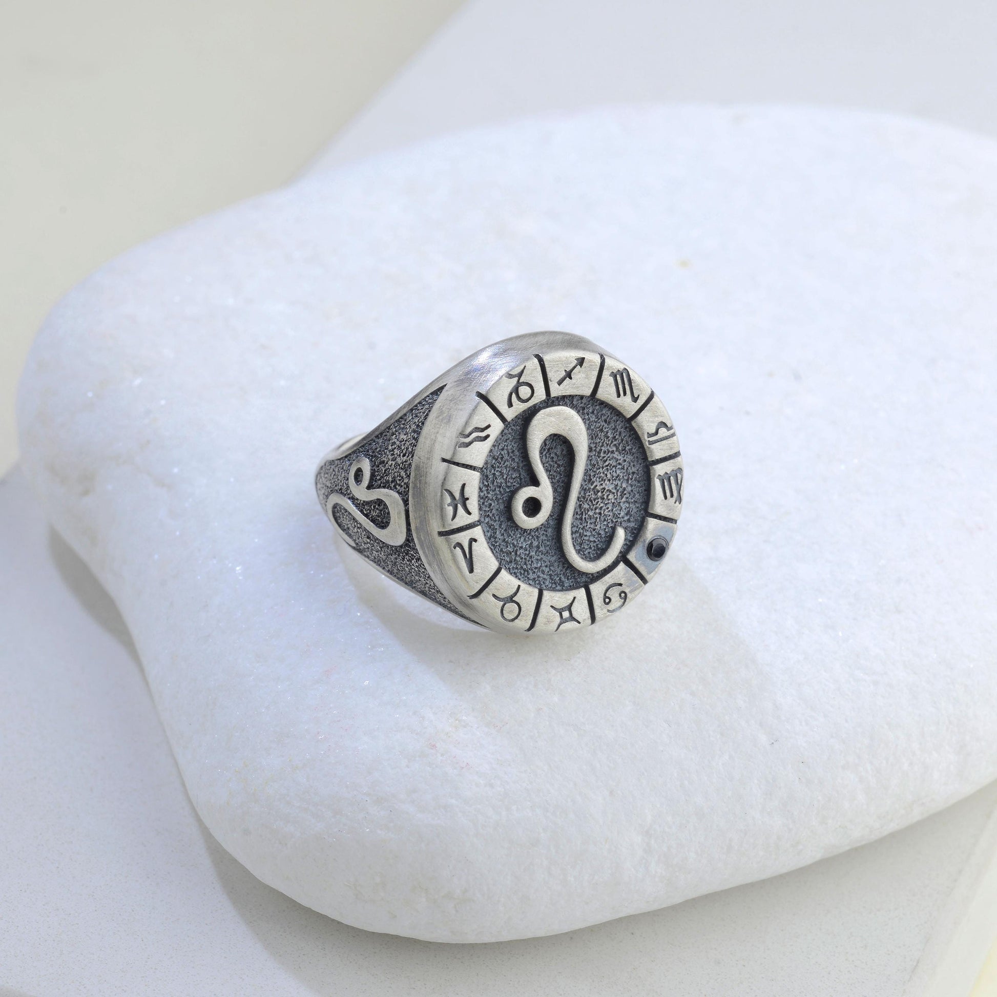 Sterling Silver Leo Zodiac Ring: Birthstone Ring