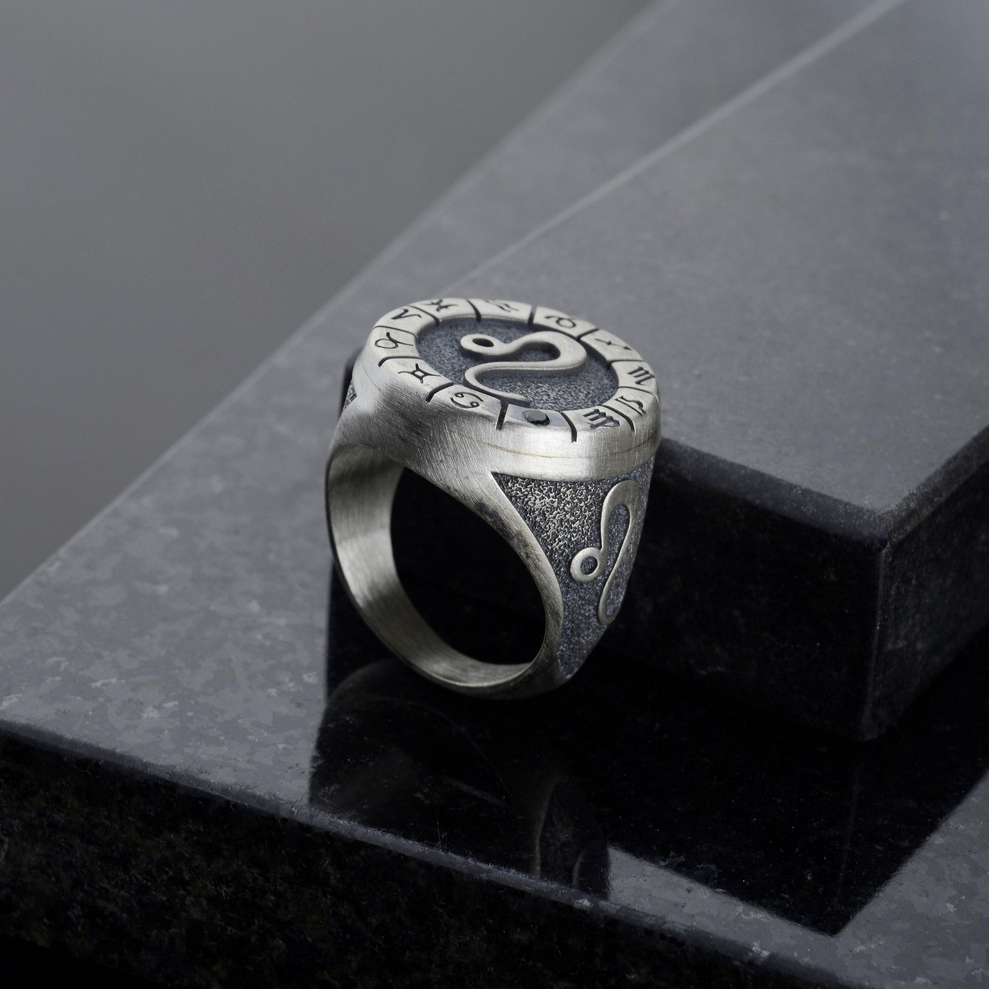 Sterling Silver Leo Zodiac Ring: Birthstone Ring