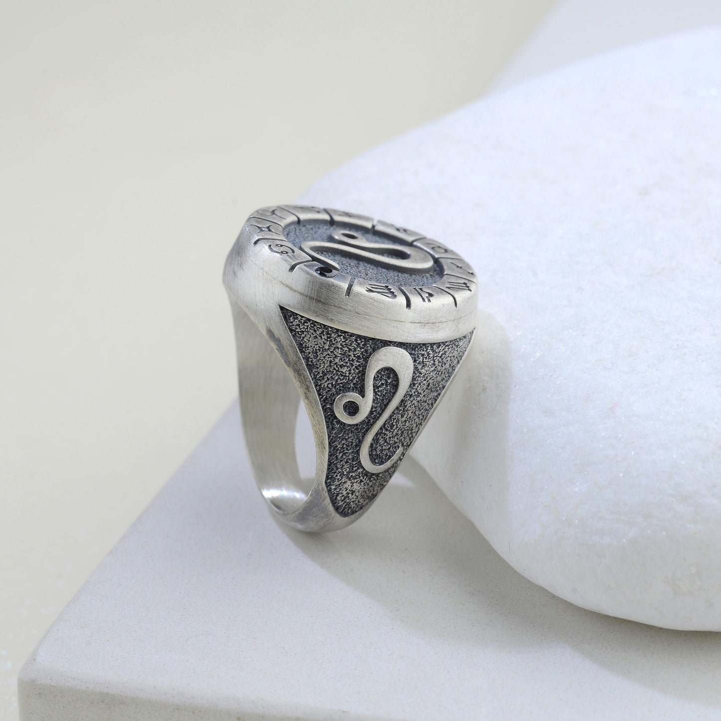 Sterling Silver Leo Zodiac Ring: Birthstone Ring