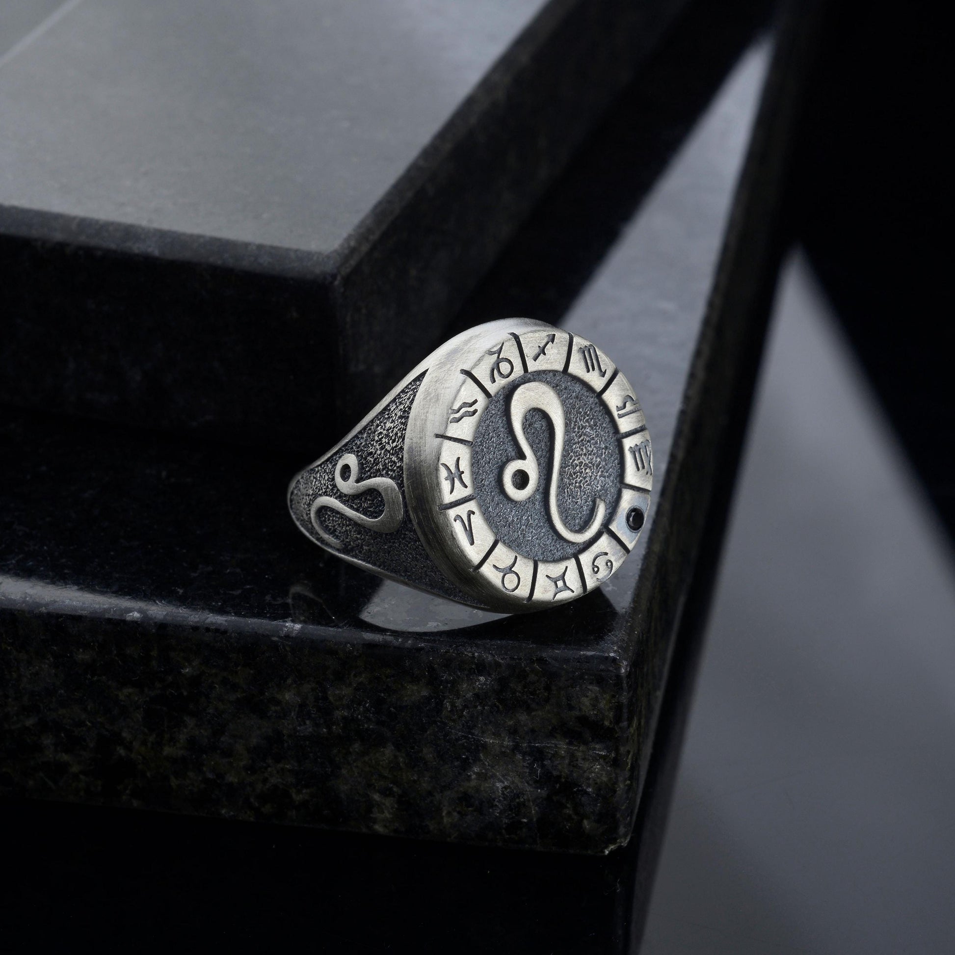 Sterling Silver Leo Zodiac Ring: Birthstone Ring