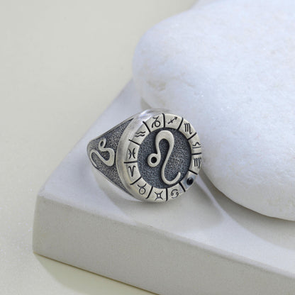 Sterling Silver Leo Zodiac Ring: Birthstone Ring