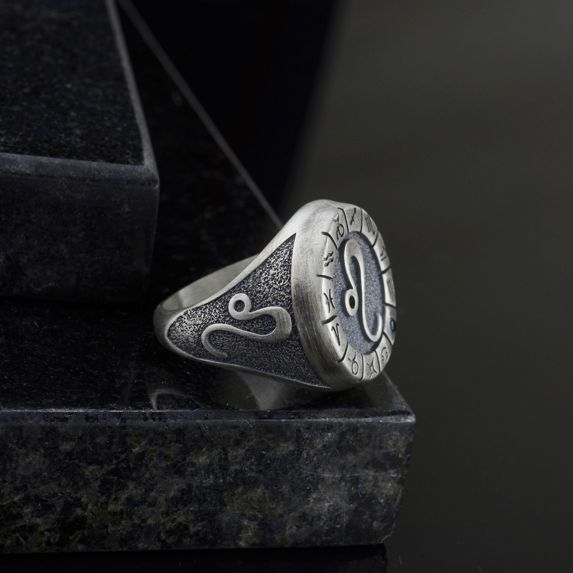 Sterling Silver Leo Zodiac Ring: Birthstone Ring