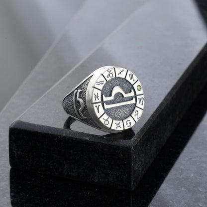 Sterling Silver Libra Zodiac Ring: Horoscope Astrology Jewelry
